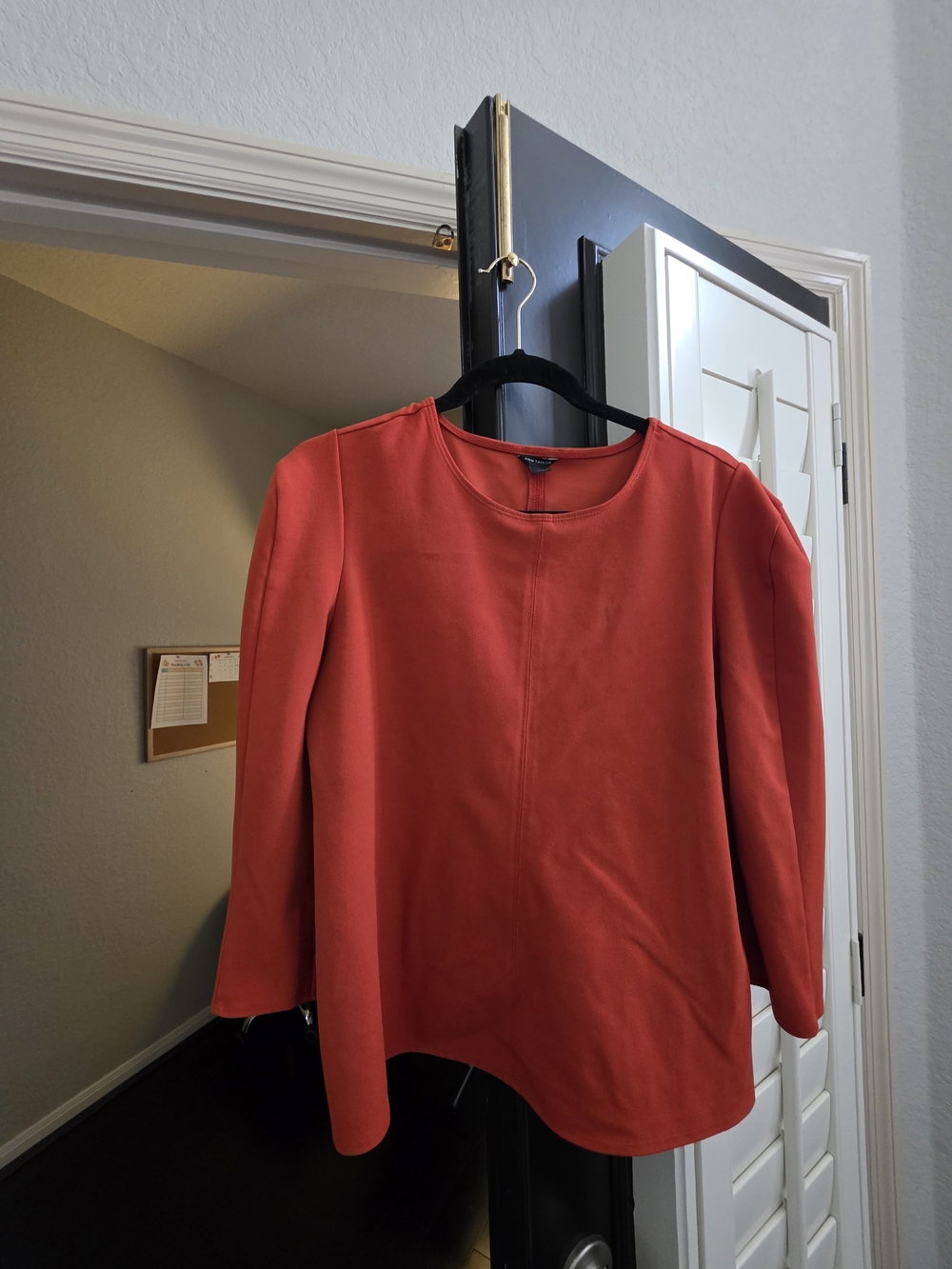 Ann Taylor Coral Long-Sleeve Crewneck Top